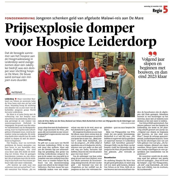 Donatie jongeren groep   World Servants in Leiderdorp